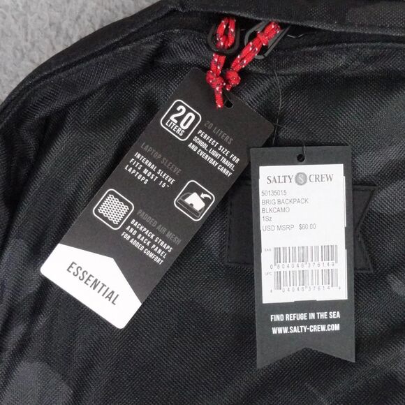 Salty Crew Brig Backpack Black Camo NWT Fishing School Book Beach Laptop Bag 20L - Picture 5 of 11